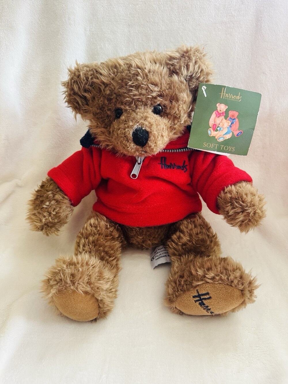Harrods Knightsbridge Soft Toys 12” Brown Teddy Bear Stuffed Plush Red Sweater